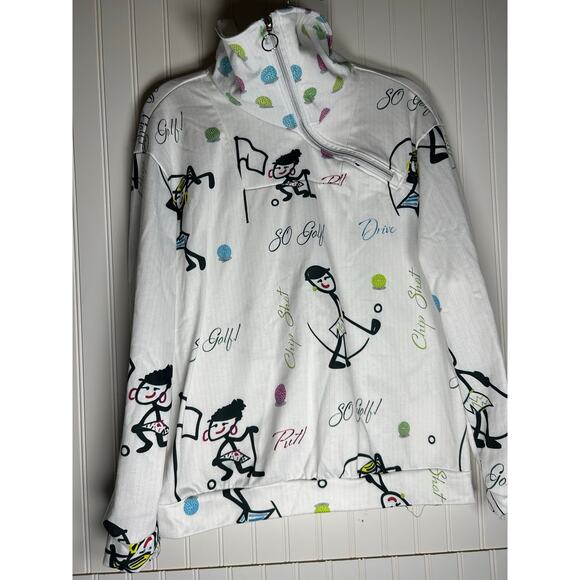 ACEGolfs Stickman Golfer Asymmetrical 1/4 Zip Pullover Women's Sz L  White - Picture 2 of 9